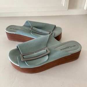 Kelsi Dagger Anthropologie Dover Sky Blue Suede Platform Sandals Sz 7